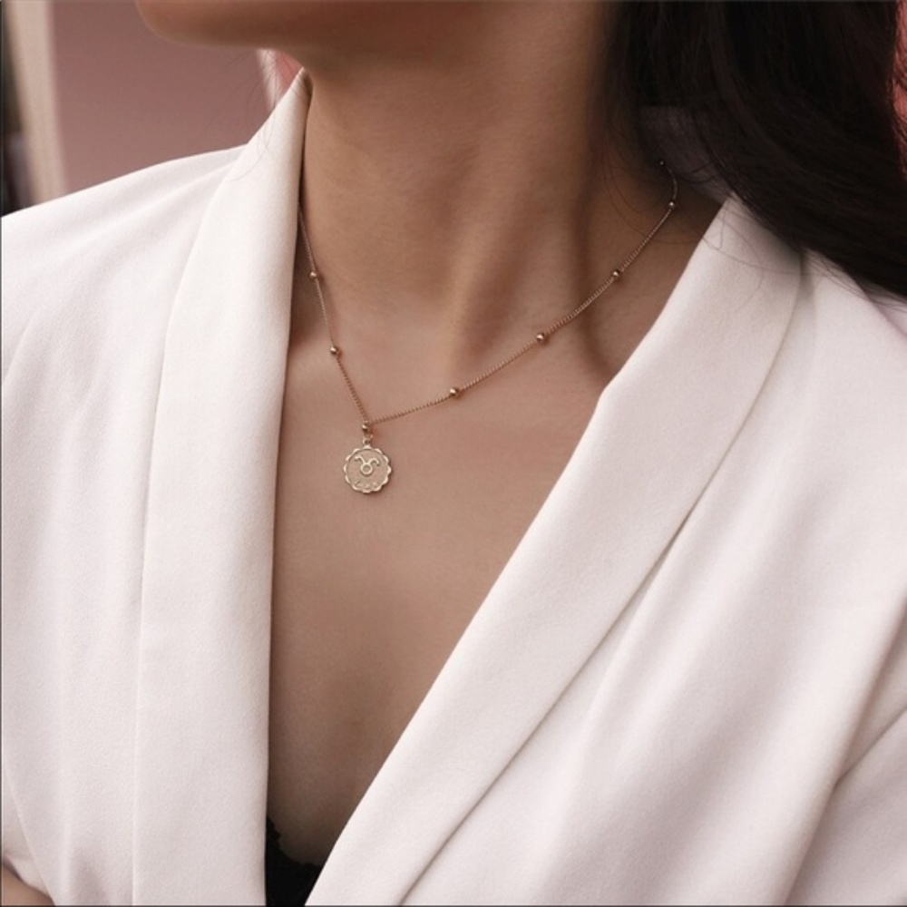 Zodiac Sign Astrology Dainty Gold Coin Necklace - Picture 3 of 6
